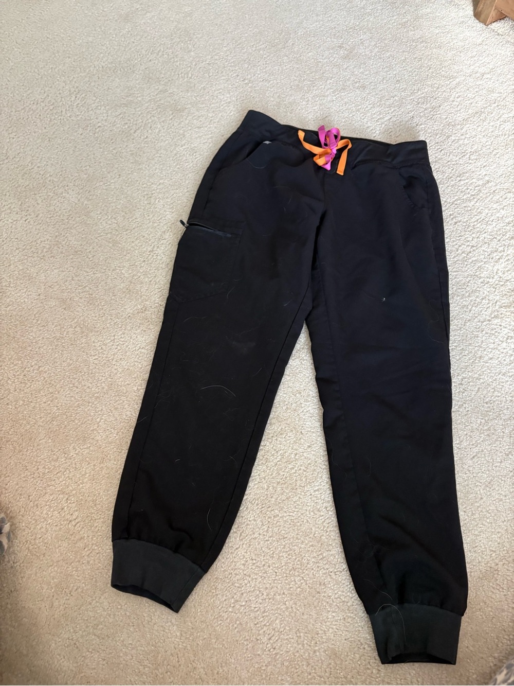 Figs Medium Black Joggers with Pink and Orange Drawstring